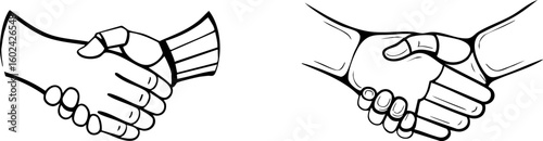 Human and robot working together handshake vector illustration showing cooperation and unity