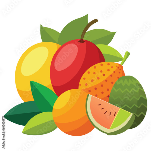 a mixed bundle of tropical fruits like mango  guav.eps