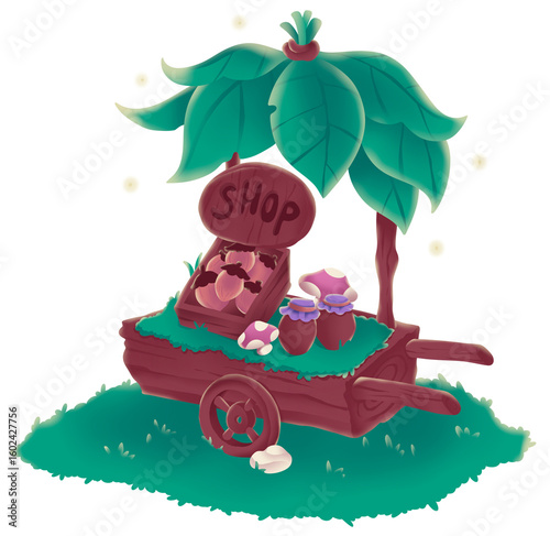 Fotografie Fairy Market Cart in Enchanted Forest Illustration