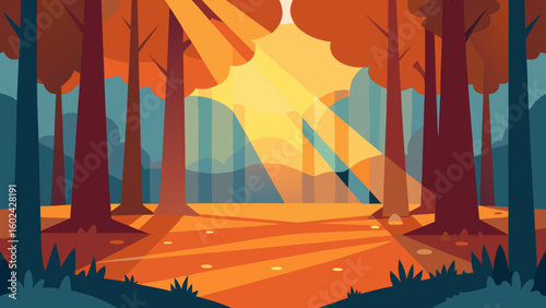 fall forest clearing light beams