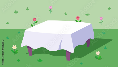 white tablecloth blooming garden soft light