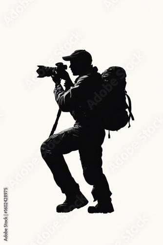 Silhouette of a photographer, isolated on a simple background for a clean design, Generative AI