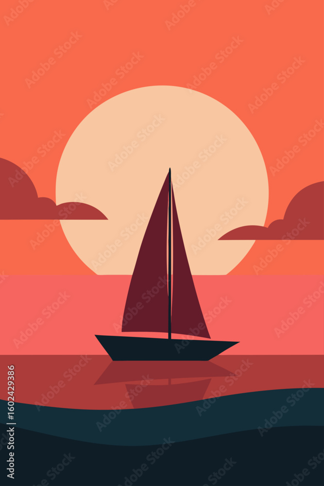 Fototapeta premium silhouetted sailboat calm ocean