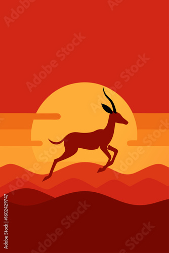 savanna antelope running plains sunset