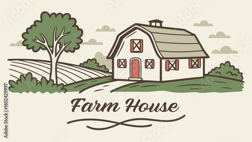 A picturesque farmhouse surrounded by rolling green hills and grazing cows