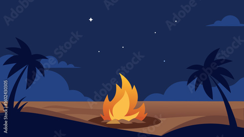 beach bonfire palm tree dusk