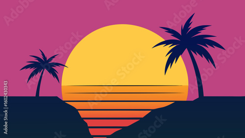 cliff palm tree ocean sunset