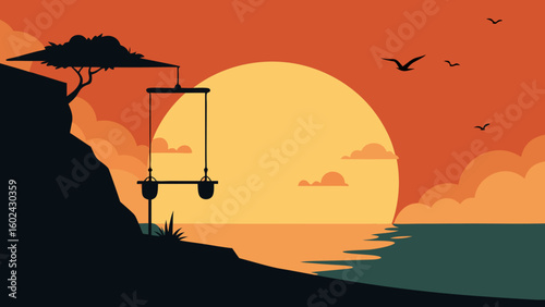 swing ocean sunset cliff view