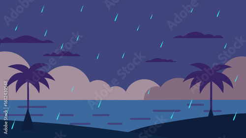 rain ocean dusk palms