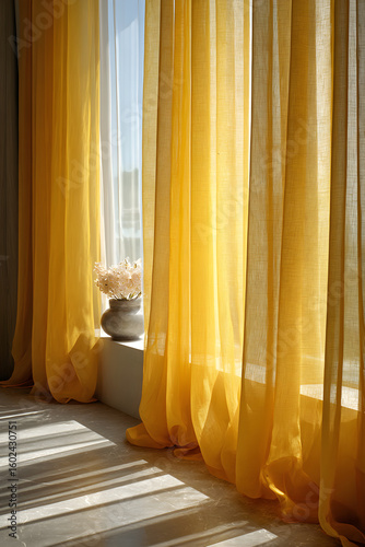 Sunlit Serendipity: Infusing Warmth and Elegance through Yellow Curtains in a Tranquil Space