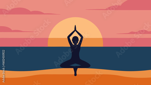 Person Doing Yoga Beach Silhouette