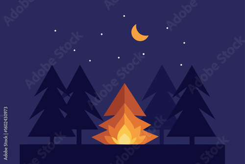 campfire pine tree dusk stars