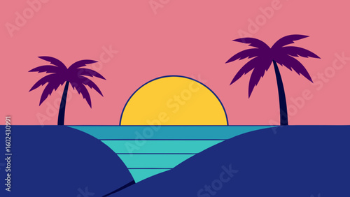 cliff palm tree ocean sunset