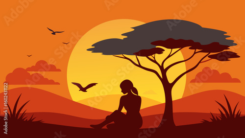 girl acacia tree savanna