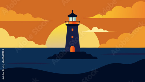 lighthouse ocean waves sunset