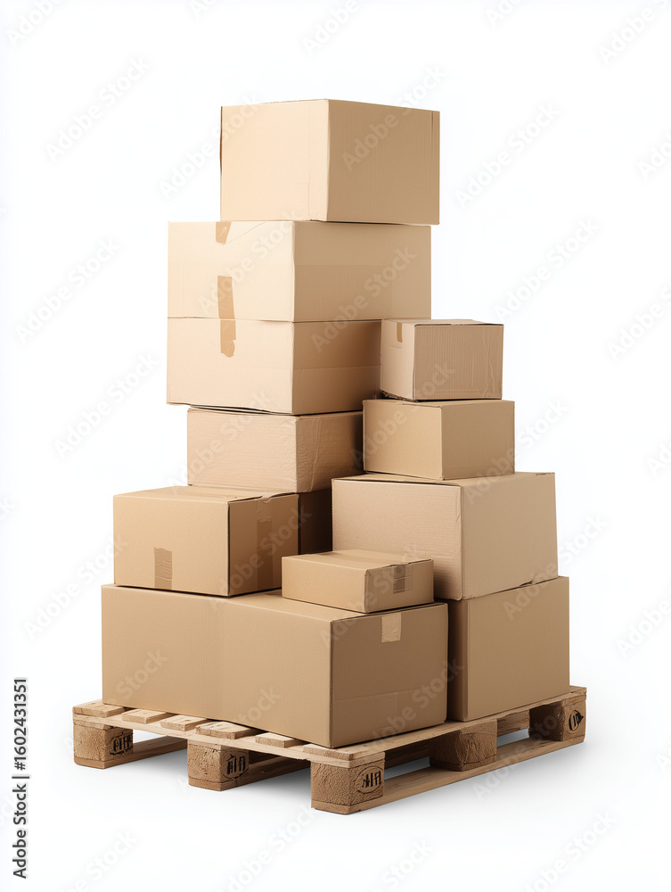 Obraz premium Stacked cardboard boxes on wooden pallet for shipping