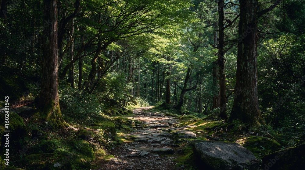 Naklejka premium セミの鳴く夏の林道