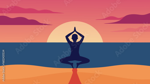 Person Doing Yoga Beach Silhouette
