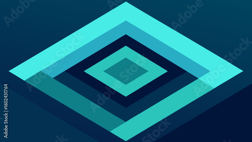 geometric layered squares cyan navy overlapping