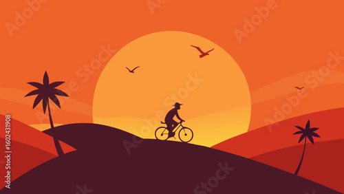 person bicycle tropical hill sunset