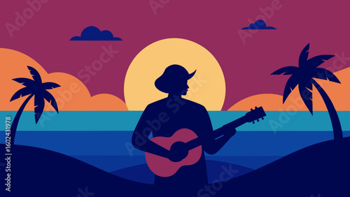 silhouette person playing guitar beach