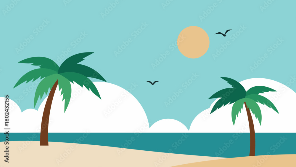 Obraz premium Tropical Beach Coconut Trees Sun Dip