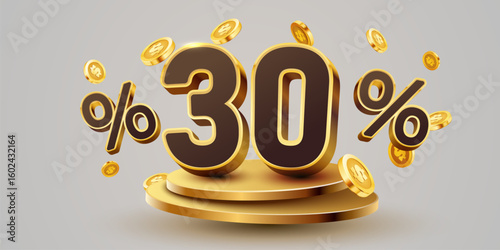 30 percent with podium. Sale, discount or bonus concept. Vector illustration