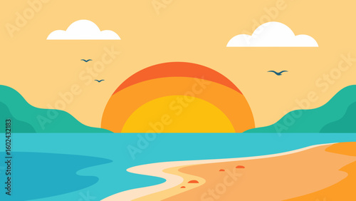 Vector Peaceful Beach Cove Sunset