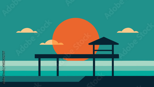 small fishing dock sun ocean