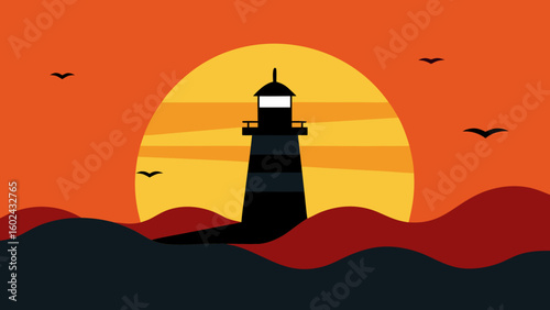 sunset lighthouse ocean waves crashing