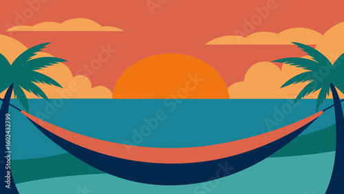 Sunset Tropical Hammock Teal Ocean