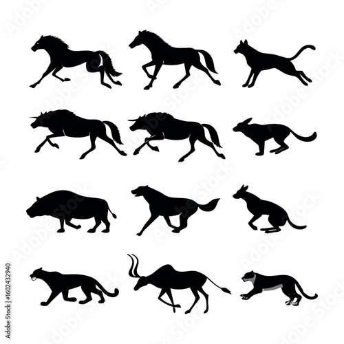 Silhouettes of Fast-Running and Jumping Animals