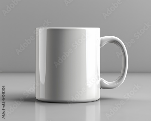 Plain White Ceramic Mug on Gray Background