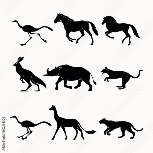 Silhouettes of Fast-Running and Jumping Animals