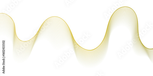 A minimalist abstract background featuring delicate, undulating lines in a soft golden hue, creating a continuous wave pattern against a pristine white backdrop, conveying fluidity and elegance.
