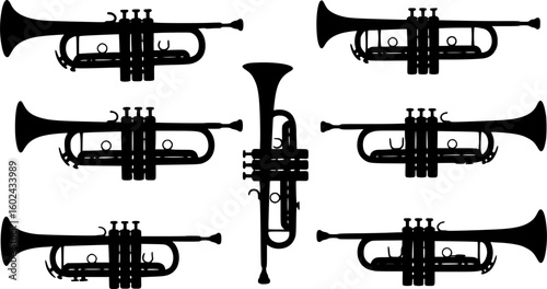 A black and white silhouette of a trumpet
