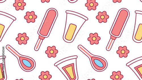 Pink and yellow flowers and feminine hygiene products pattern