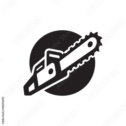 minimalist chainsaw logo with white background