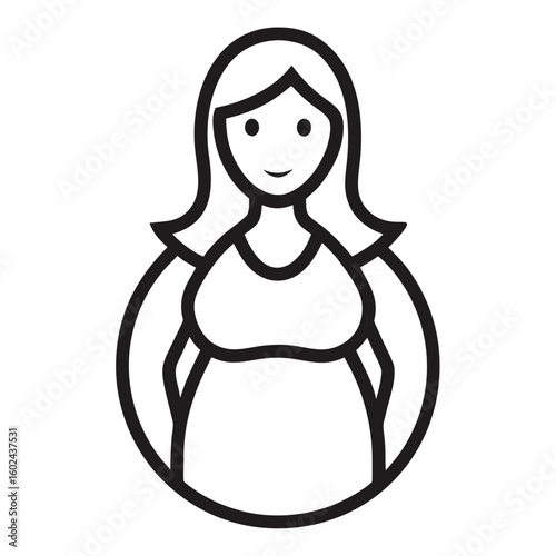 pregnant woman with baby shoes  icon vactor line art illustration, on white background.