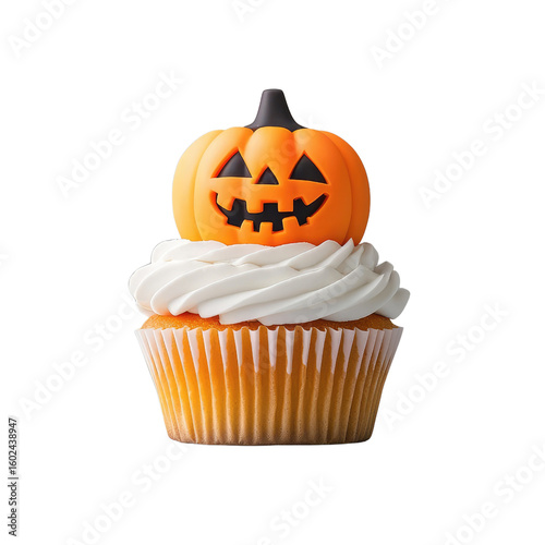 Halloween pumpkin cupcake illustration on transparent background white png fun dessert decoration for festive events and celebrations