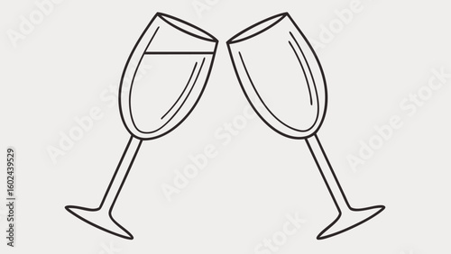 Two champagne glasses clinking line art toast celebration
