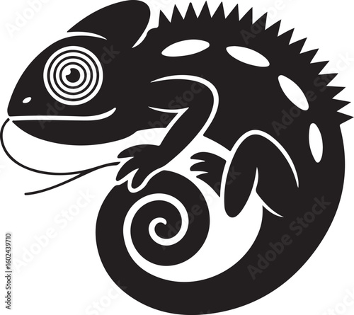 Cute chameleon silhouette - cut out vector icon - stock illustration
