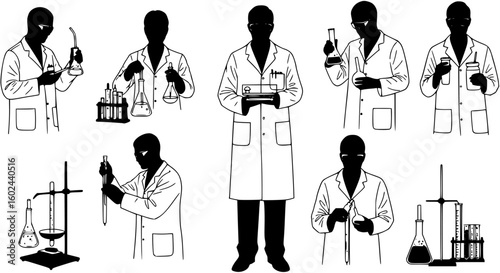 silhouette of a chemist on a white background