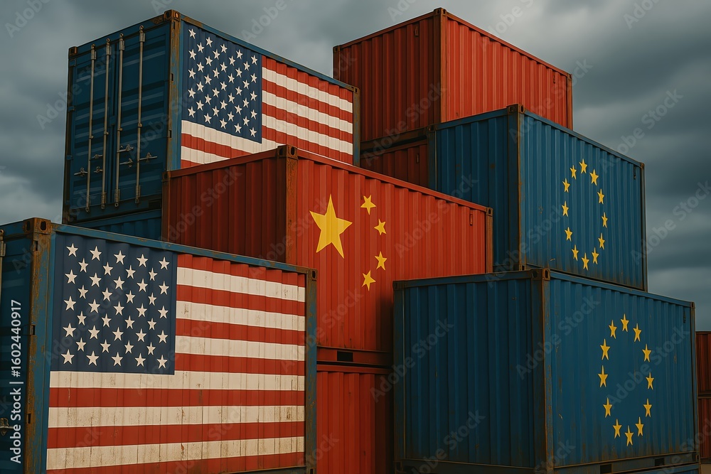 Fototapeta premium Colorful shipping containers representing global trade and commerce.