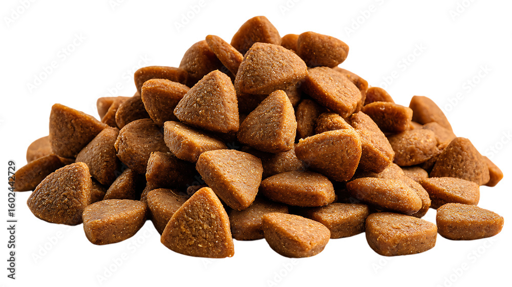 Obraz premium Pile of dry pet food kibble isolated on transparent background