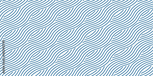 Waves seamless pattern. Abstract curve lines repeat tiling background. Rhythmic waves pattern. Modern geometric curve line seamless pattern.