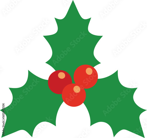 Festive holly leaves and red berries arrangement isolated on white background