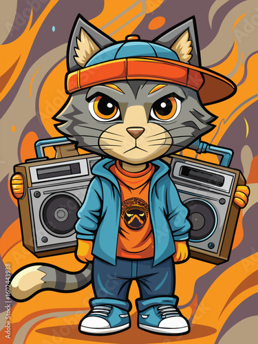 Cool cat with boombox and snapback animal urban