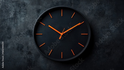 Wallpaper Mural Minimalist black wall clock with orange hands on a dark background. Torontodigital.ca