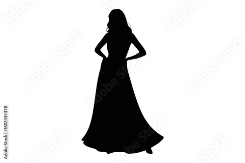 Elegant Woman in Flowing Gown silhouette dress
